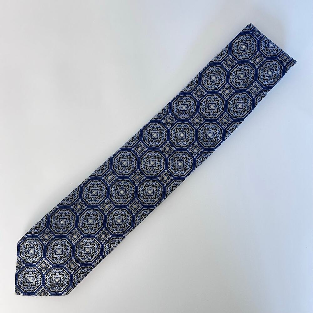 ROBERT TALBOTT Seven Fold Patterned Tie - Blue, Silver